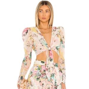 Hemant & Nandita x Revolve Teien Pastel Floral Print Tie Up Crop Top (Small)